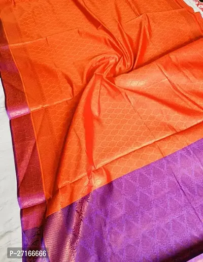 Stylish Poly Silk Orange Printed Saree with Blouse piece-thumb0