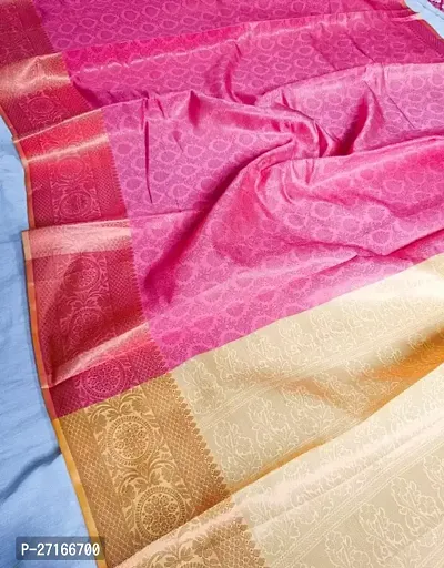 Stylish Poly Silk Pink Printed Saree with Blouse piece