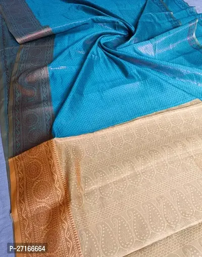 Stylish Poly Silk Blue Printed Saree with Blouse piece
