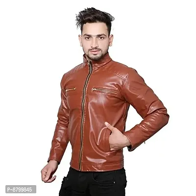 Classic PU Solid Jacket for Men-thumb3