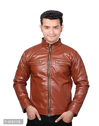 Classic PU Solid Jacket for Men-thumb0