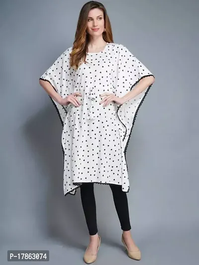 Stylish A-Line White Printed Rayon Kaftan Kurti For Women-thumb0