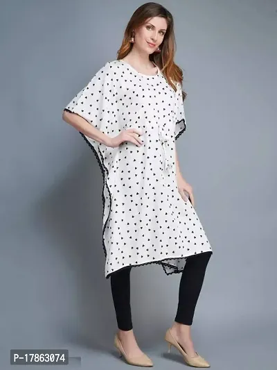 Stylish A-Line White Printed Rayon Kaftan Kurti For Women-thumb4