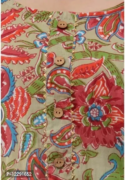 Stylish Anarkali Beige Printed Cotton Kurta For Women-thumb2