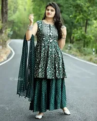 Anarkali Green Printed Rayon Kurta Pant Dupatta For Women-thumb2