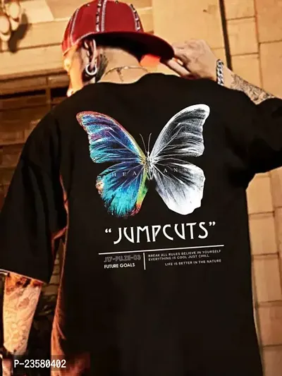 Oversize Black Butterfly Printed T-Shirt For Men-thumb0