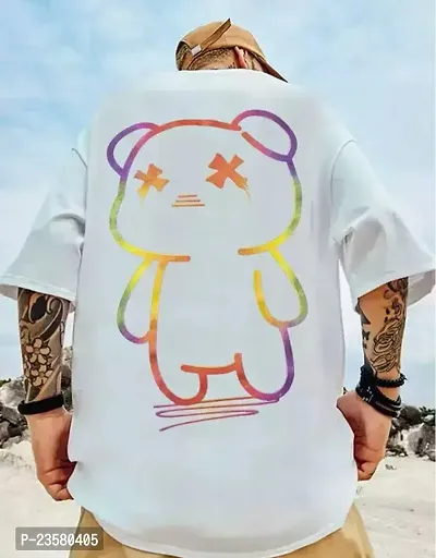 Oversize White Teddy Printed T-Shirt For Men