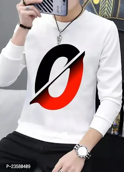 Full Sleeve White O Sign Printed T Shirt For Men-thumb0