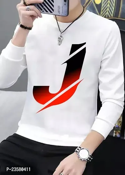 Full Sleeve White J Sign Printed T Shirt For Men-thumb0