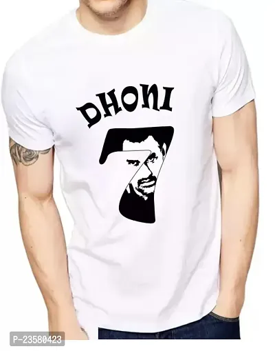 Designer White Dhoni Name  Printed Men Tshirts-thumb0