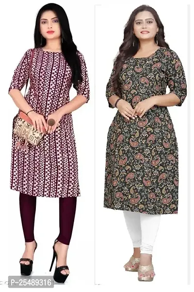 Straight Multicoloured Printed Crepe Kurta For Women Pack Of 2-thumb0