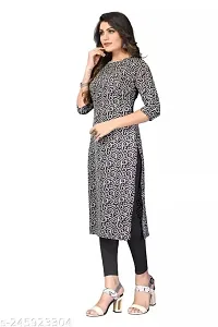 Straight Black Printed Crepe Kurta For Women-thumb2