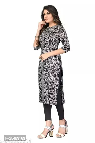 Straight Black Printed Crepe Kurta For Women-thumb3