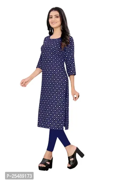 Straight Blue Printed Crepe Kurta For Women-thumb3