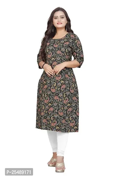 Straight Black Printed Crepe Kurta For Women-thumb0