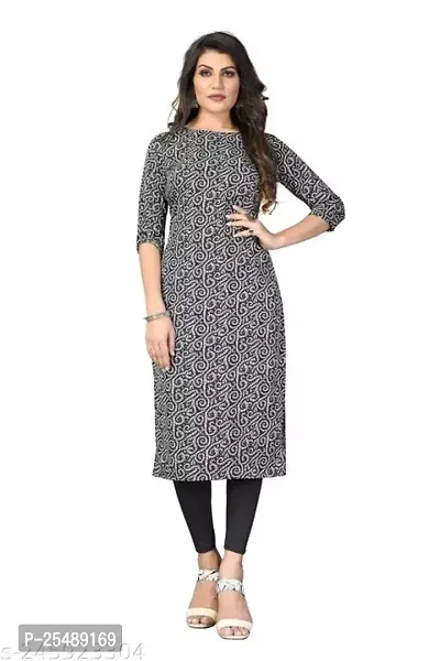 Straight Black Printed Crepe Kurta For Women-thumb0