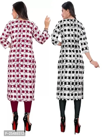 Straight Multicoloured Printed Crepe Kurta For Women Pack Of 2-thumb2