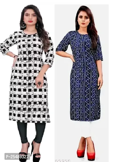 Straight Multicoloured Printed Crepe Kurta For Women Pack Of 2-thumb0