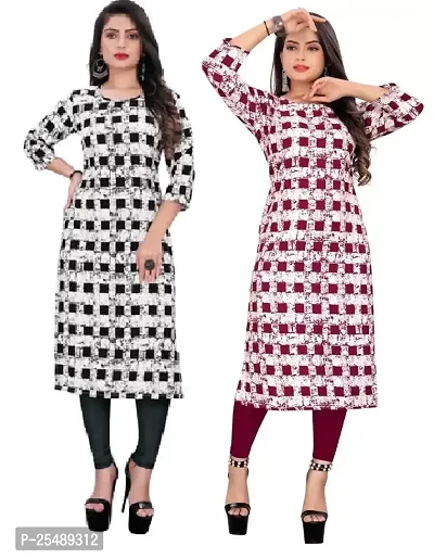 Straight Multicoloured Printed Crepe Kurta For Women Pack Of 2-thumb0