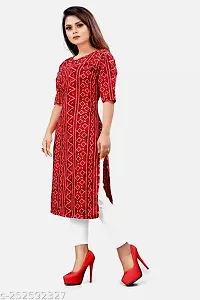 Straight Red Printed Crepe Kurta For Women-thumb2