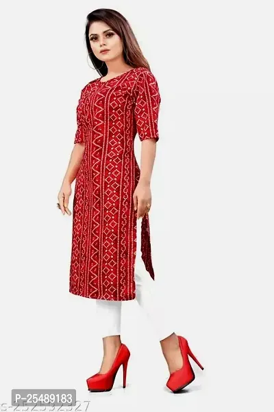 Straight Red Printed Crepe Kurta For Women-thumb4