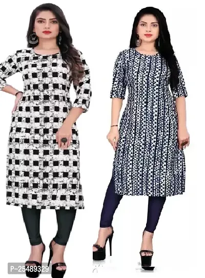 Straight Multicoloured Printed Crepe Kurta For Women Pack Of 2-thumb0