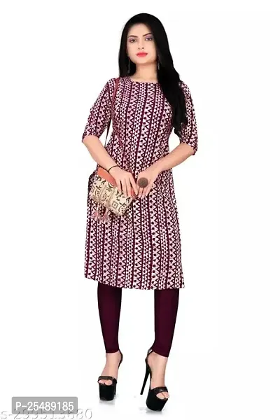 Straight Red Printed Crepe Kurta For Women-thumb0