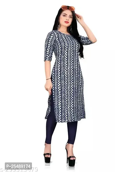 Straight Blue Printed Crepe Kurta For Women-thumb3