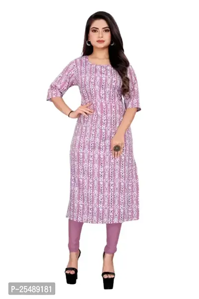 Straight Pink Printed Crepe Kurta For Women-thumb0