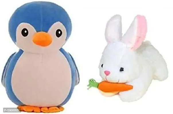Combo Pack of Soft Penguin Toy  Elegant Rabbit with Carrot - 25 cm (Blue)-thumb0