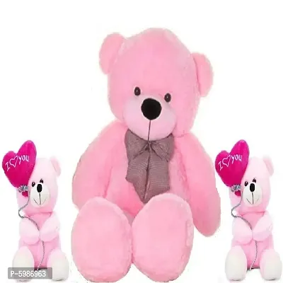 3 FEET Stuffed Pink HUGABLE Teddy Bear with Two Cute Pink I Love You Teddies Combo Offer (90 cm)-thumb2