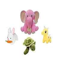 Soft Toys Combo of Yellow Unicorn Elephant Turtle & White Rabbit with Carrot Spongy Fluffy Animal Toys for Kids & Children (Pack of 4-thumb1