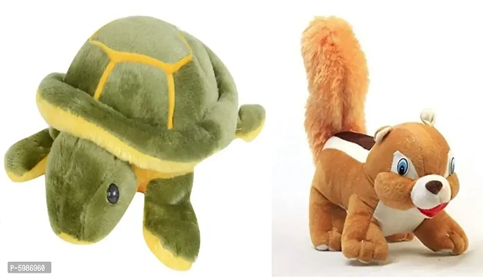 Hugable Lovable Soft Toys Combo Squirrel Plush and Tortoise Soft Toy Multicolored Plush Stuffed Toy for Babies and Kids
