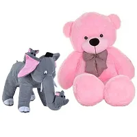 3 FEET Soft Pink HUGABLE Teddy Bear with Cute Mother Elephant and HER Baby Elephants Combo Offer (90 cm)-thumb1