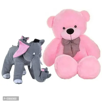 3 FEET Soft Pink HUGABLE Teddy Bear with Cute Mother Elephant and HER Baby Elephants Combo Offer (90 cm)-thumb2