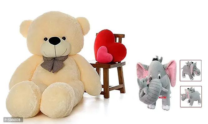 Combo Soft Toys Lovable/Huggable Teddy Bear with Mother Elephant and 2 Babies for Girlfriend/Birthday Gift/Boy/Girl 3 feet (90 cm) (Beige)-thumb0