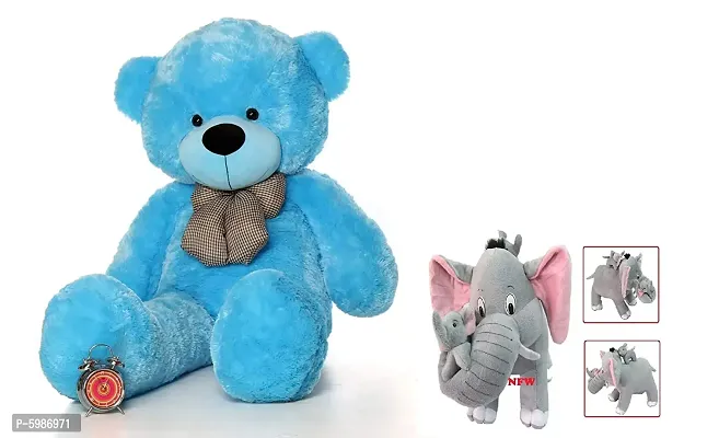 Combo Soft Toys Lovable/Huggable Teddy Bear with Mother Elephant and 2 Babies for Girlfriend/Birthday Gift/Boy/Girl 3 feet (90 cm) (Blue)-thumb0