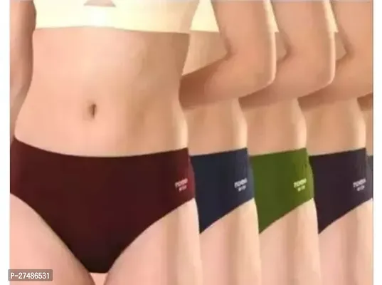 Stylish Multicoloured Cotton Blend Solid Briefs For Women Pack Of 4-thumb0