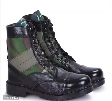 Stylish Green Leather Self Design Boots For Men