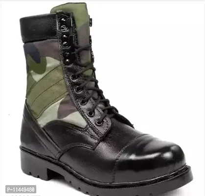 Stylish Green Leather Self Design Boots For Men-thumb0