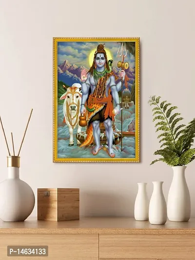 999STORE Lord Shiva With His Cow Nandi Photo Painting With Photo Frame For Mandir/Temple Shiva Photo Frame (MDF  Fiber_12X8 Inches) God0178