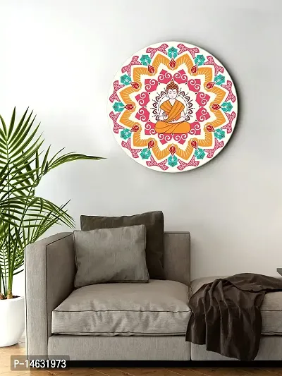 999STORE Meditation With Blessing Buddha Multi Color Round Shape Wall Painting (MDF_11X11 Inch_Multi) RPainting039