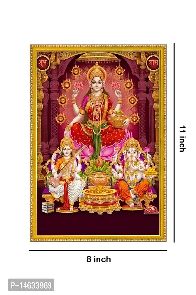 999STORE Lakshmi Showering Money With Ganesha And Saraswati Photo Painting With Photo Frame For Mandir/Temple Lakshmi,Ganesha And Saraswati Photo Frame (MDF  Fiber_12X8 Inches) God0148-thumb4