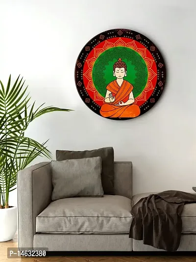 999STORE Blessing Buddha Round Shape Wall Painting (MDF_11X11 Inch_Multi) RPainting027