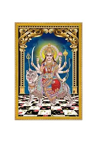 999STORE Sherawali Mata Photo Painting With Photo Frame For Mandir / Temple Sherawali Mata Photo Frame For Wall (MDF  Fiber_12X8 Inches) God0109-thumb1