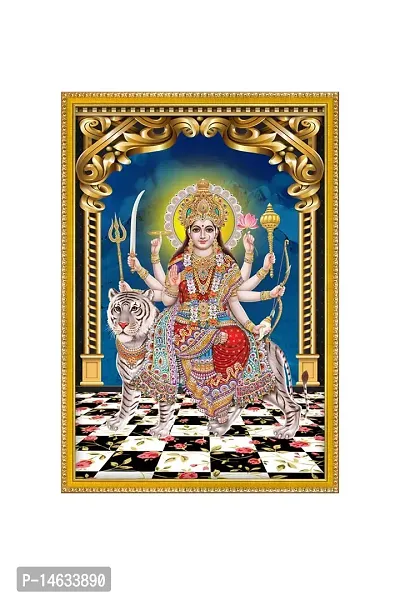 999STORE Sherawali Mata Photo Painting With Photo Frame For Mandir / Temple Sherawali Mata Photo Frame For Wall (MDF  Fiber_12X8 Inches) God0109-thumb2