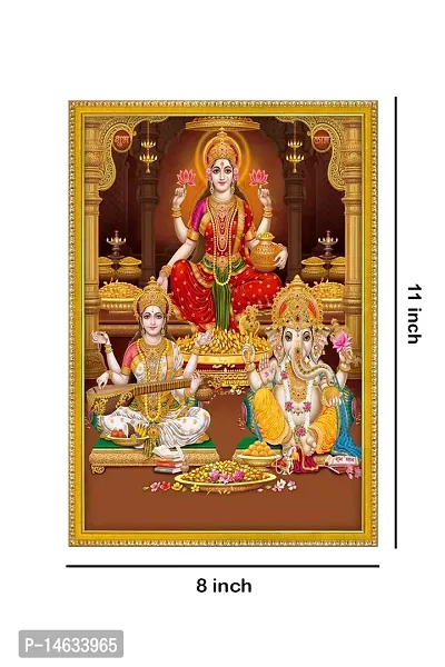 999STORE Lakshmi With Ganesha And Saraswati Photo Painting With Photo Frame For Mandir / Temple Lakshmi With Ganesha And Saraswati Photo Frame (MDF  Fiber_12X8 Inches) God0153-thumb4