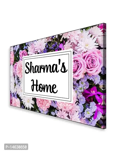 999Store Printed Violet Flowers for Home Name Plate (MDF_12 X7.5 Inches_Multi)-thumb3