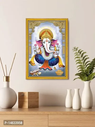 999STORE Blessing Lord Ganesha Photo Painting With Photo Frame For Mandir/Temple Ganesha Photo Frames (MDF  Fiber_12X8 Inches) God0184