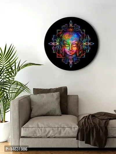 999STORE Buddha Face Multi Color Round Shape Wall Painting (MDF_11X11 Inch_Multi) RPainting012